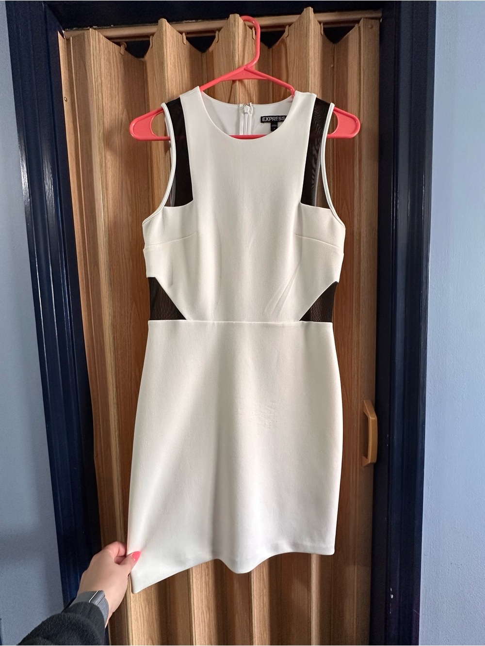 Express White Mini Dress with Black Mesh Insets